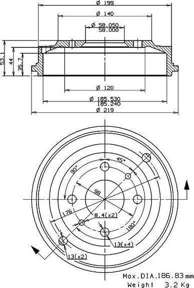 Villar 627.0013 - Спирачен барабан vvparts.bg