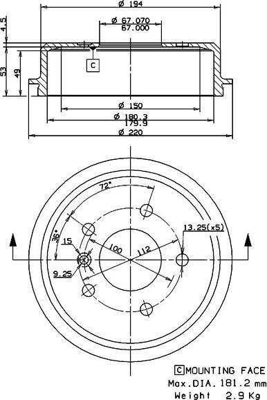 Villar 627.0142 - Спирачен барабан vvparts.bg