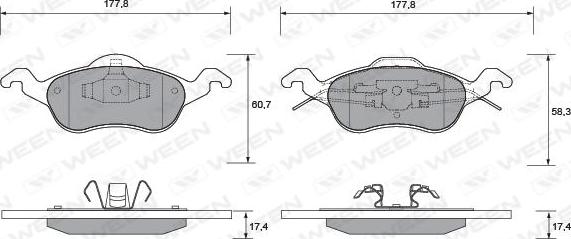 Ween 151-1112 - Комплект спирачно феродо, дискови спирачки vvparts.bg