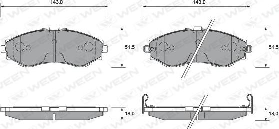 Ween 151-1180 - Комплект спирачно феродо, дискови спирачки vvparts.bg