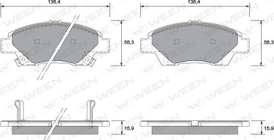 Ween 151-2568 - Комплект спирачно феродо, дискови спирачки vvparts.bg