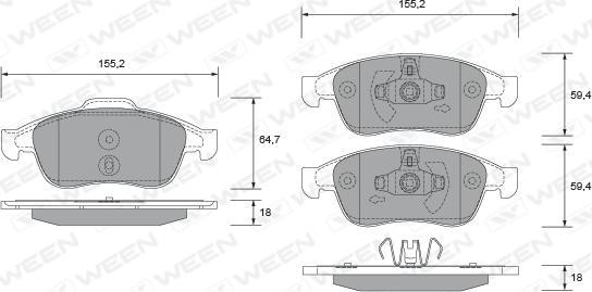 Ween 151-2697 - Комплект спирачно феродо, дискови спирачки vvparts.bg