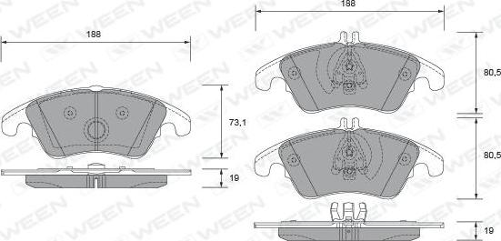 Ween 151-2665 - Комплект спирачно феродо, дискови спирачки vvparts.bg