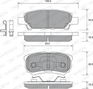 Ween 151-2725 - Комплект спирачно феродо, дискови спирачки vvparts.bg