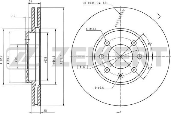 Zekkert BS-5307B - Спирачен диск vvparts.bg