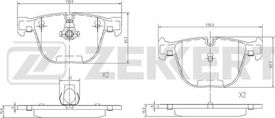 Zekkert BS-1582 - Комплект спирачно феродо, дискови спирачки vvparts.bg