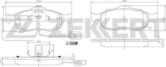 Zekkert BS-1620 - Комплект спирачно феродо, дискови спирачки vvparts.bg