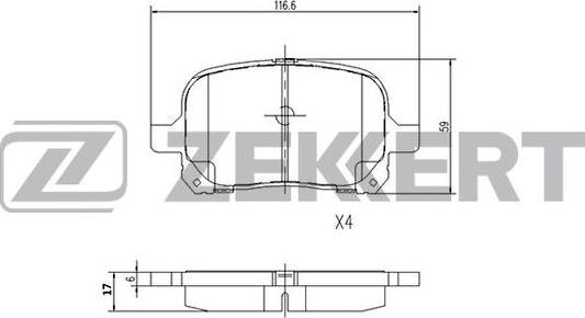 Zekkert BS-1116 - Комплект спирачно феродо, дискови спирачки vvparts.bg