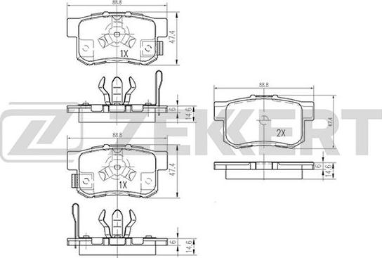 Zekkert BS-1258 - Комплект спирачно феродо, дискови спирачки vvparts.bg