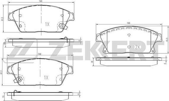 Zekkert BS-1286 - Комплект спирачно феродо, дискови спирачки vvparts.bg