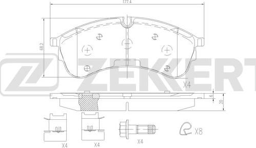 Zekkert BS-3072 - Комплект спирачно феродо, дискови спирачки vvparts.bg