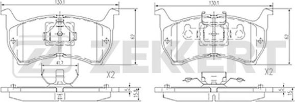 Zekkert BS-2527 - Комплект спирачно феродо, дискови спирачки vvparts.bg