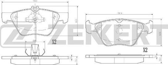 Zekkert BS-2881 - Комплект спирачно феродо, дискови спирачки vvparts.bg