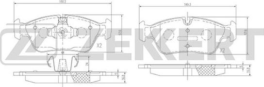 Zekkert BS-2828 - Комплект спирачно феродо, дискови спирачки vvparts.bg