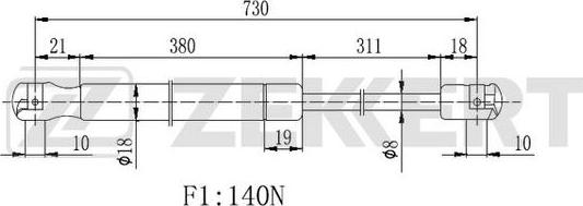 Zekkert GF-2279 - Газов амортисьор, капак на двигателя vvparts.bg