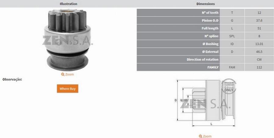 ZEN 1567 - Зъбно колелце, стартер vvparts.bg