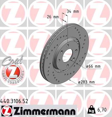Zimmermann 440.3106.52 - Спирачен диск vvparts.bg
