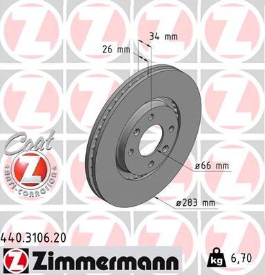 Zimmermann 440.3106.20 - Спирачен диск vvparts.bg