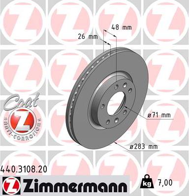 Zimmermann 440.3108.20 - Спирачен диск vvparts.bg