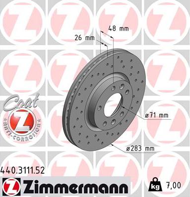 Zimmermann 440.3111.52 - Спирачен диск vvparts.bg