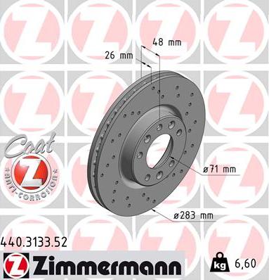 Zimmermann 440.3133.52 - Спирачен диск vvparts.bg