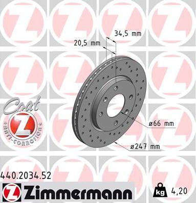 Zimmermann 440.2034.52 - Спирачен диск vvparts.bg