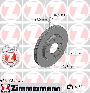 Zimmermann 440.2034.20 - Спирачен диск vvparts.bg