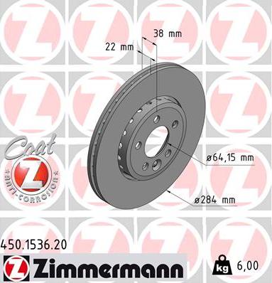 Zimmermann 450.1536.20 - Спирачен диск vvparts.bg