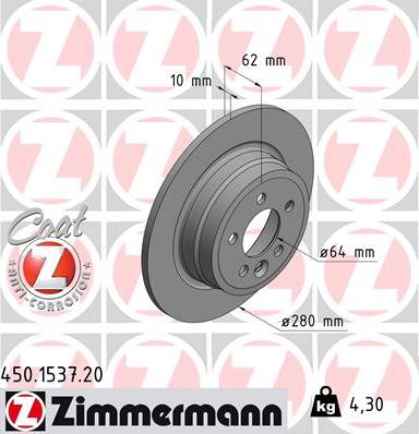 Zimmermann 450.1537.20 - Спирачен диск vvparts.bg