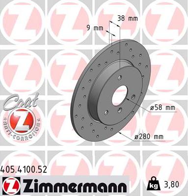 Zimmermann 405.4100.52 - Спирачен диск vvparts.bg