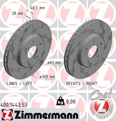 Zimmermann 400.1443.53 - Спирачен диск vvparts.bg