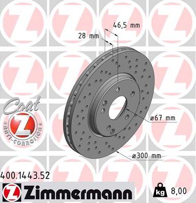 Zimmermann 400.1443.52 - Спирачен диск vvparts.bg