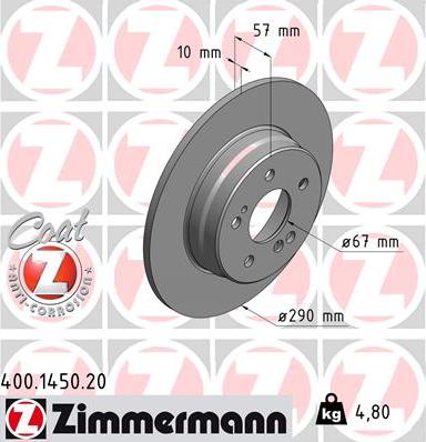 Zimmermann 400.1450.20 - Спирачен диск vvparts.bg