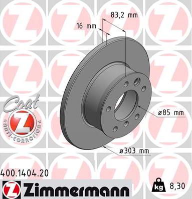 Zimmermann 400.1404.20 - Спирачен диск vvparts.bg