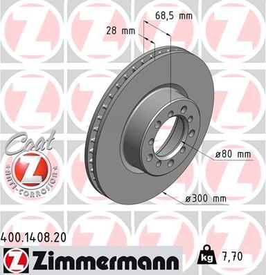 Zimmermann 400.1408.20 - Спирачен диск vvparts.bg