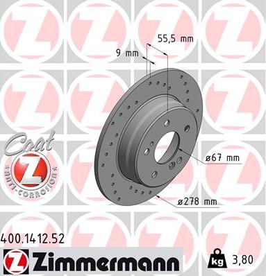 Zimmermann 400.1412.52 - Спирачен диск vvparts.bg