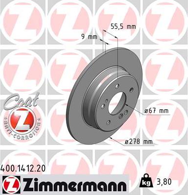 Zimmermann 400.1412.20 - Спирачен диск vvparts.bg