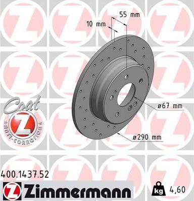 Zimmermann 400.1437.52 - Спирачен диск vvparts.bg