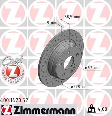 Zimmermann 400.1420.52 - Спирачен диск vvparts.bg