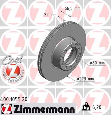 Zimmermann 400.1055.20 - Спирачен диск vvparts.bg