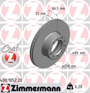 Zimmermann 400.1052.20 - Спирачен диск vvparts.bg