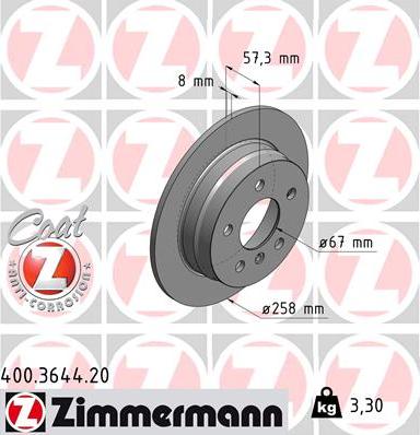 Zimmermann 400.3644.20 - Спирачен диск vvparts.bg