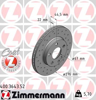 Zimmermann 400.3643.52 - Спирачен диск vvparts.bg