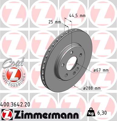 Zimmermann 400.3642.20 - Спирачен диск vvparts.bg