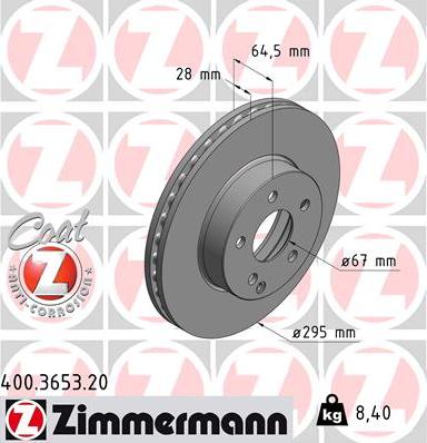 Zimmermann 400.3653.20 - Спирачен диск vvparts.bg