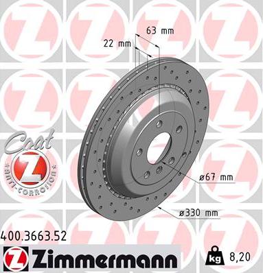 Zimmermann 400.3663.52 - Спирачен диск vvparts.bg