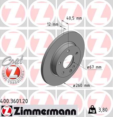 Zimmermann 400.3601.20 - Спирачен диск vvparts.bg