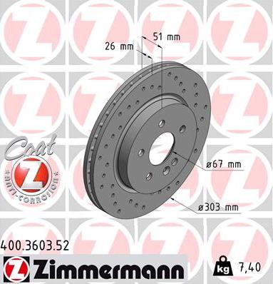 Zimmermann 400.3603.52 - Спирачен диск vvparts.bg