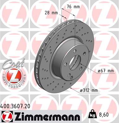 Zimmermann 400.3607.20 - Спирачен диск vvparts.bg