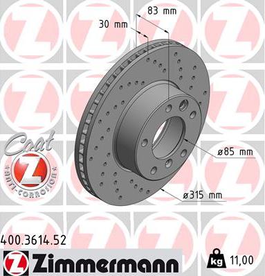 Zimmermann 400.3614.52 - Спирачен диск vvparts.bg